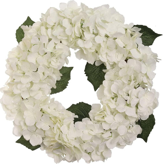 Artificial White Hydrangea Wreath - 18"