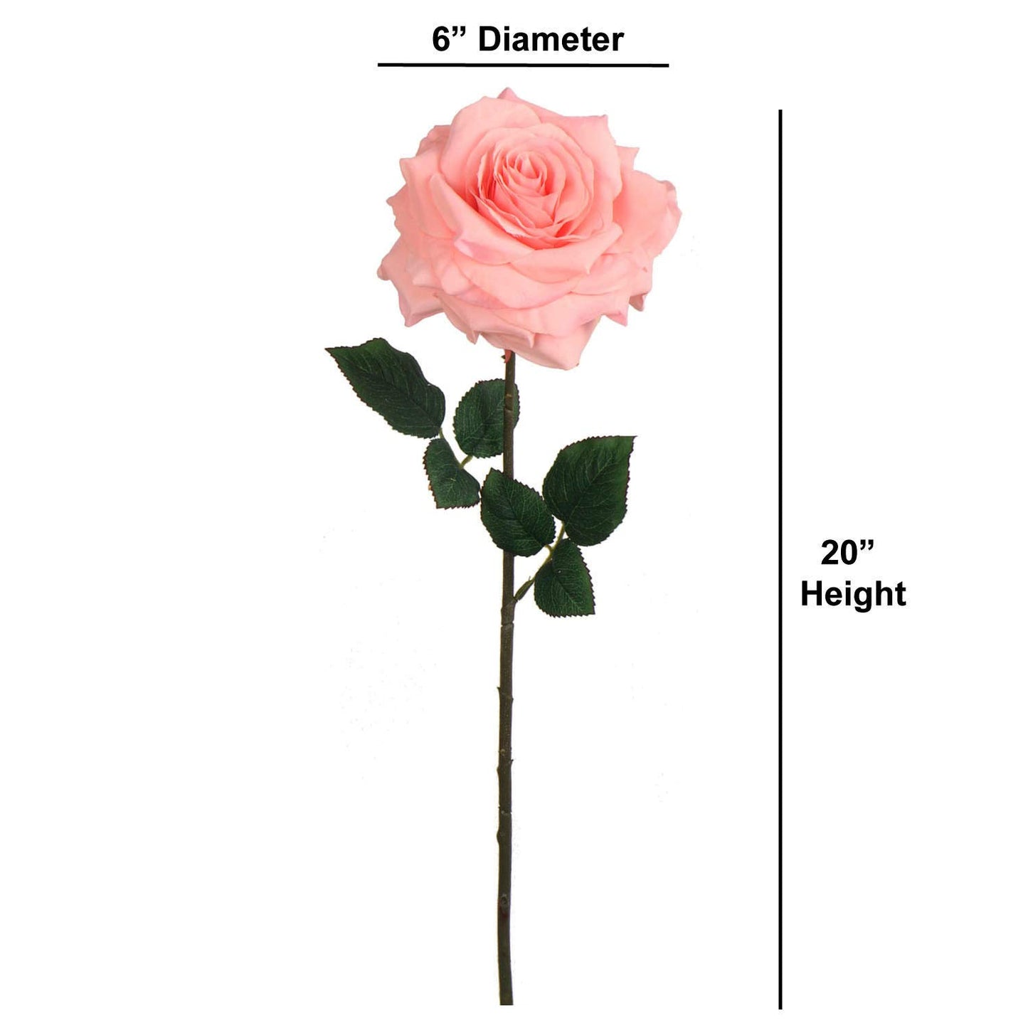 6" DIA Rose w/ 20" Stem (6Pc Bundle) - Lifelike Faux Roses for DIY Wedding Bouquets, Classic Home Decor & Events. Radiant Floral Charm