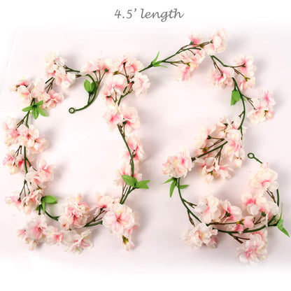 4.5' Cherry Blossom Garland, Lifelike Faux Floral, Vibrant Elegance for Spring Events, Wedding Aisle & Christmas Home Decor, Seasonal Display for All Settings