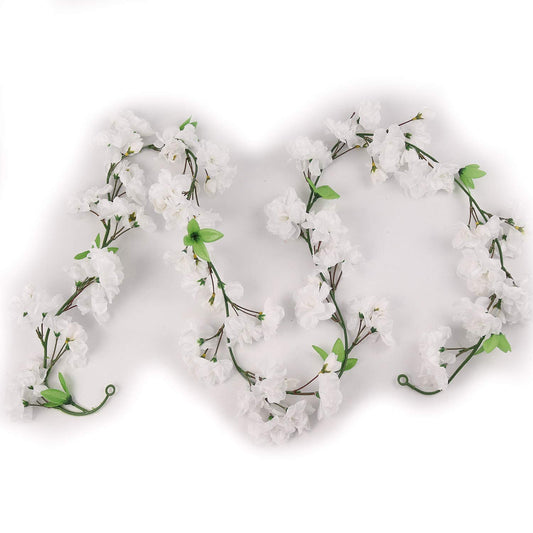 White 4.5' Cherry Blossom Garland - Premium Faux Floral Decor for Elegant Home and Event Settings; Realistic Blossom Design for Weddings, Festivals, and Mantel Embellishments