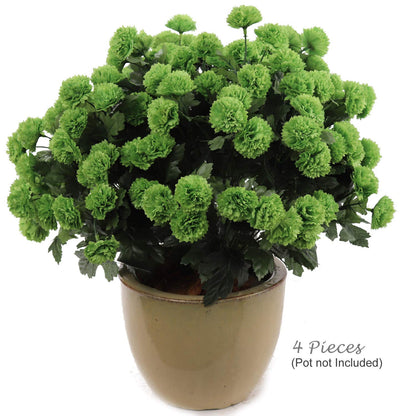 Green 18" Mum Bush x11 - Vibrant Realistic Faux Mums for Elegant Wedding Bouquets, Centerpieces, and Home Decor