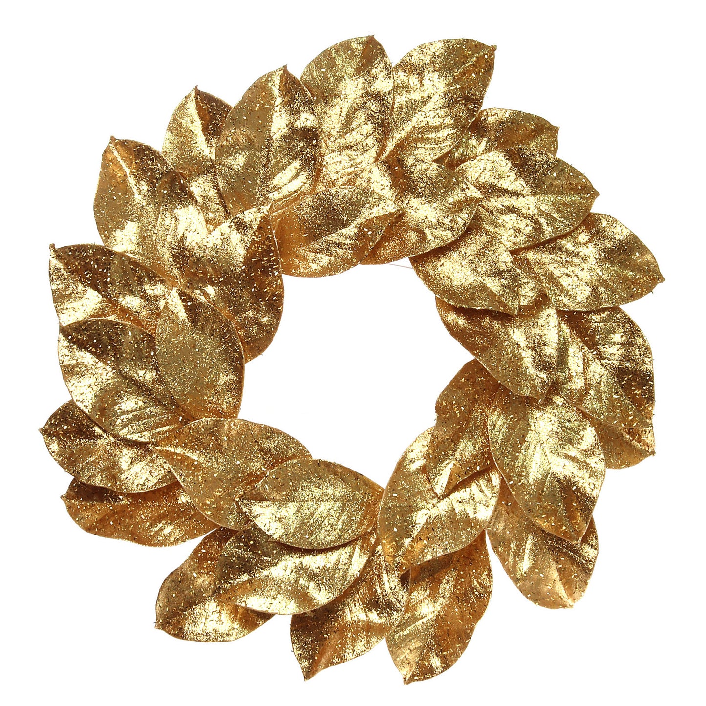 Gold Magnolia Leaf Christmas Wreath with Glitter Accents, 24" Holiday Door Decor, Indoor/Outdoor