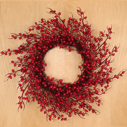 22" Red Rosehip Berry Wreaths - Set of 2, Lifelike Artificial Holiday Décor, Perfect for Front Door, Mantel & Wall - Christmas & Winter Accent