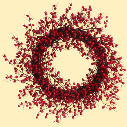 22" Red Rosehip Berry Wreaths - Set of 2, Lifelike Artificial Holiday Décor, Perfect for Front Door, Mantel & Wall - Christmas & Winter Accent