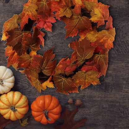 Silk Autumn Maple Leaf Wreath - 16-Inch Fall Door Wreath with Grapevine Base - Perfect for Outdoor Thanksgiving Decorations - Ideal for Home and Office Decoration
