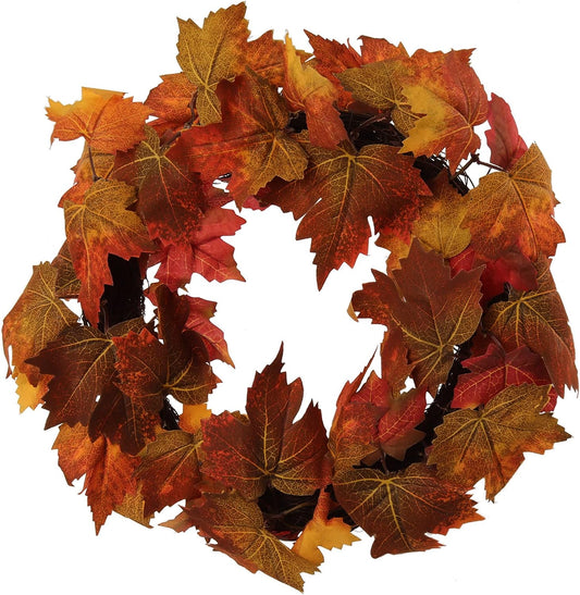 Autumn Maple Leaf Wreath | 16" Wide Silk Fall Wreaths | Grapevine Ring | Outdoor Front Door Thanksgiving Decor | Home & Office Decoration