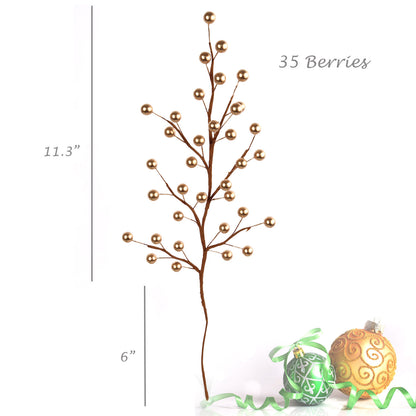 Set of 48: 17" Artificial Gold Holly Berry Sprays - 35 Lifelike Berries, Festive Holiday Decor for Trees, Wreaths, Garlands, Christmas Picks, Home & Office