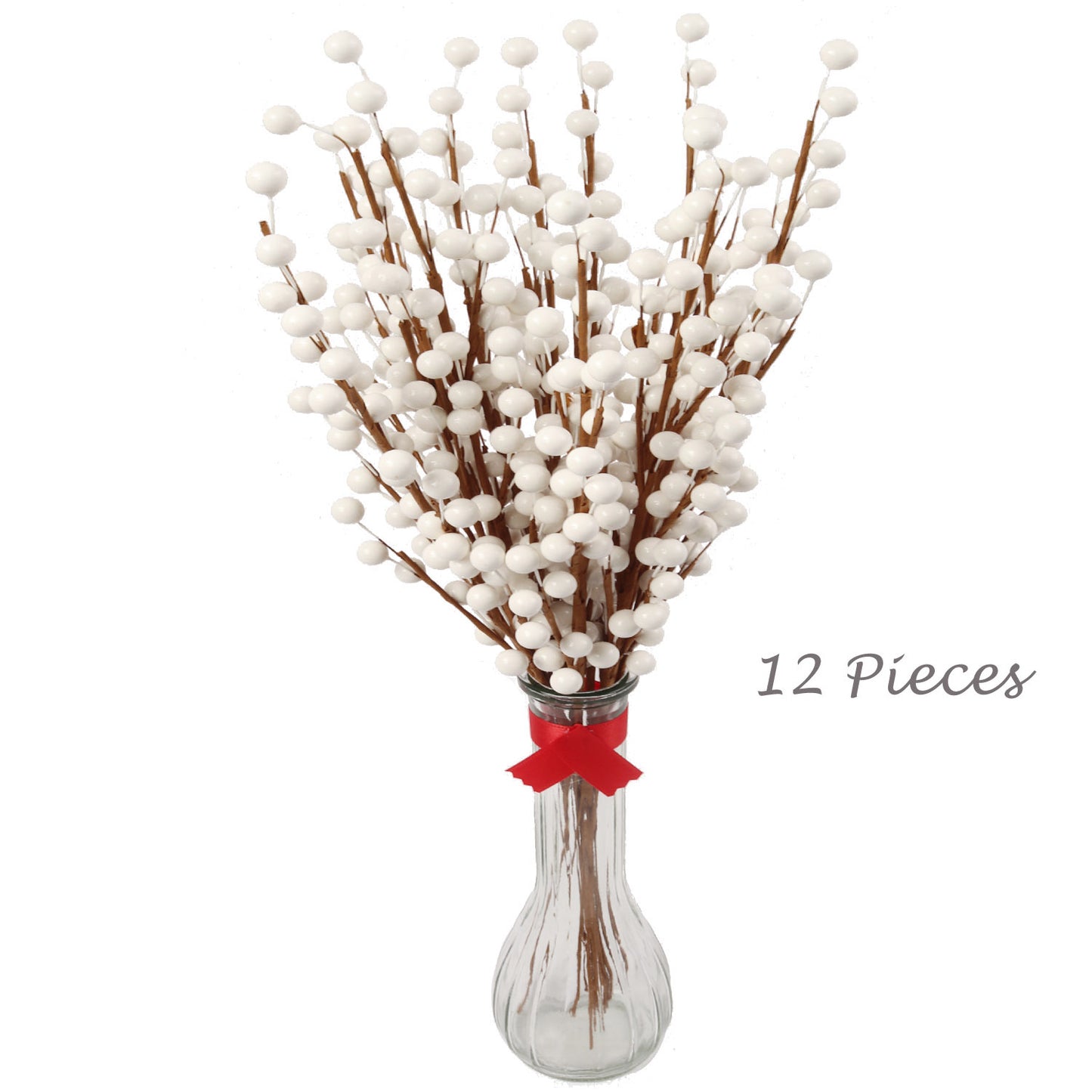 17" White Holly Berry Stems - Set of 48, 35 Realistic Berries, Ideal Christmas Picks for Wreaths, Trees & Garlands - Holiday Décor Accent