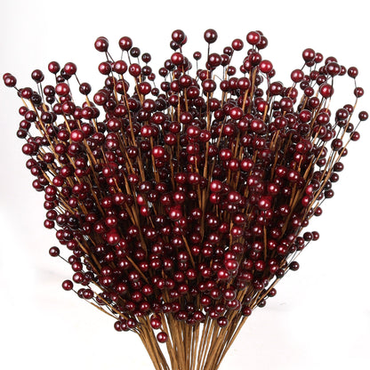 Set of 24: Burgundy Holly Berry Stems with 35 Lifelike Berries | 17-Inch | Festive Holiday Decor | Trees, Wreaths, & Garlands | Christmas Picks | Home & Office Decor