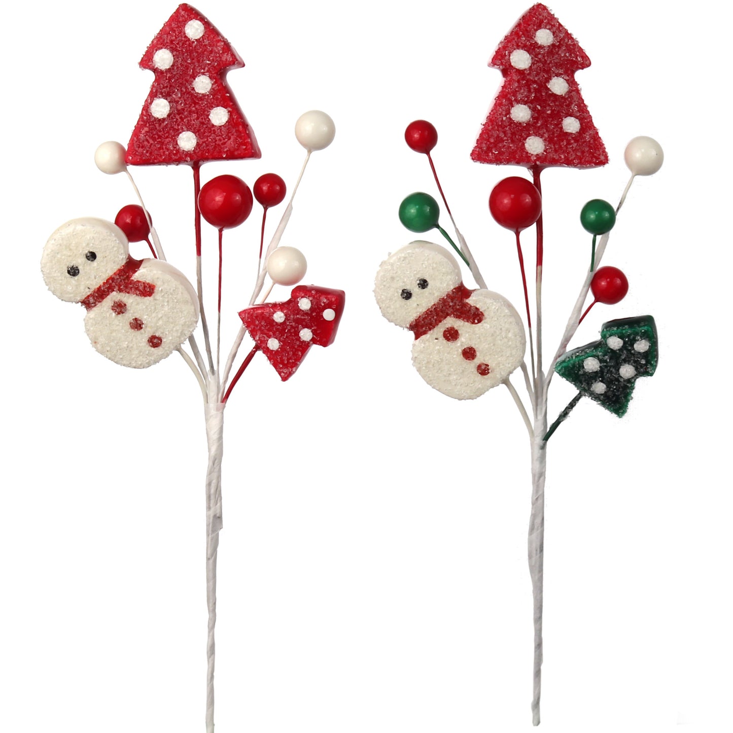 Set of 24: Assorted White Snowman Picks with Berries & Trees | Festive Holiday Decor | Trees, Wreaths, & Garlands | Christmas Picks | Home & Office Decor