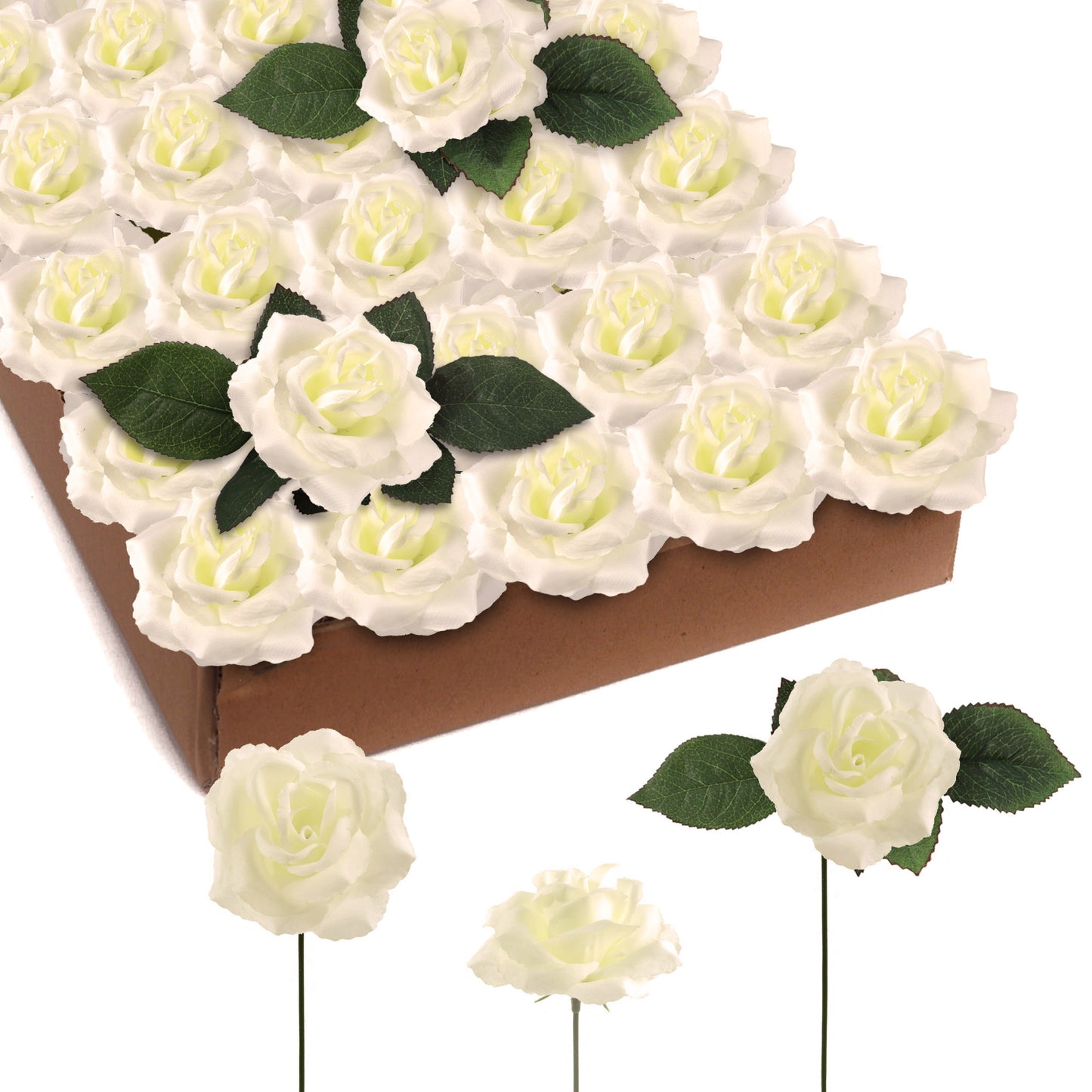 Luminous Ivory Delight: 50-Pack of Captivating Cream White Artificial Rose Picks, Perfect for Exquisite Floral Arrangements, Crafts, and Wedding Decor