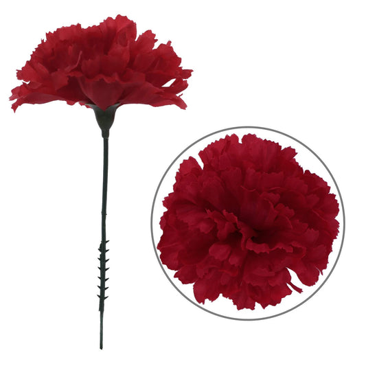 Burgundy Carnation 3.5"Diam 5"Pick - Realistic Artificial Carnations for DIY Wedding Bouquets, Centerpieces, Party Decor & Crafts