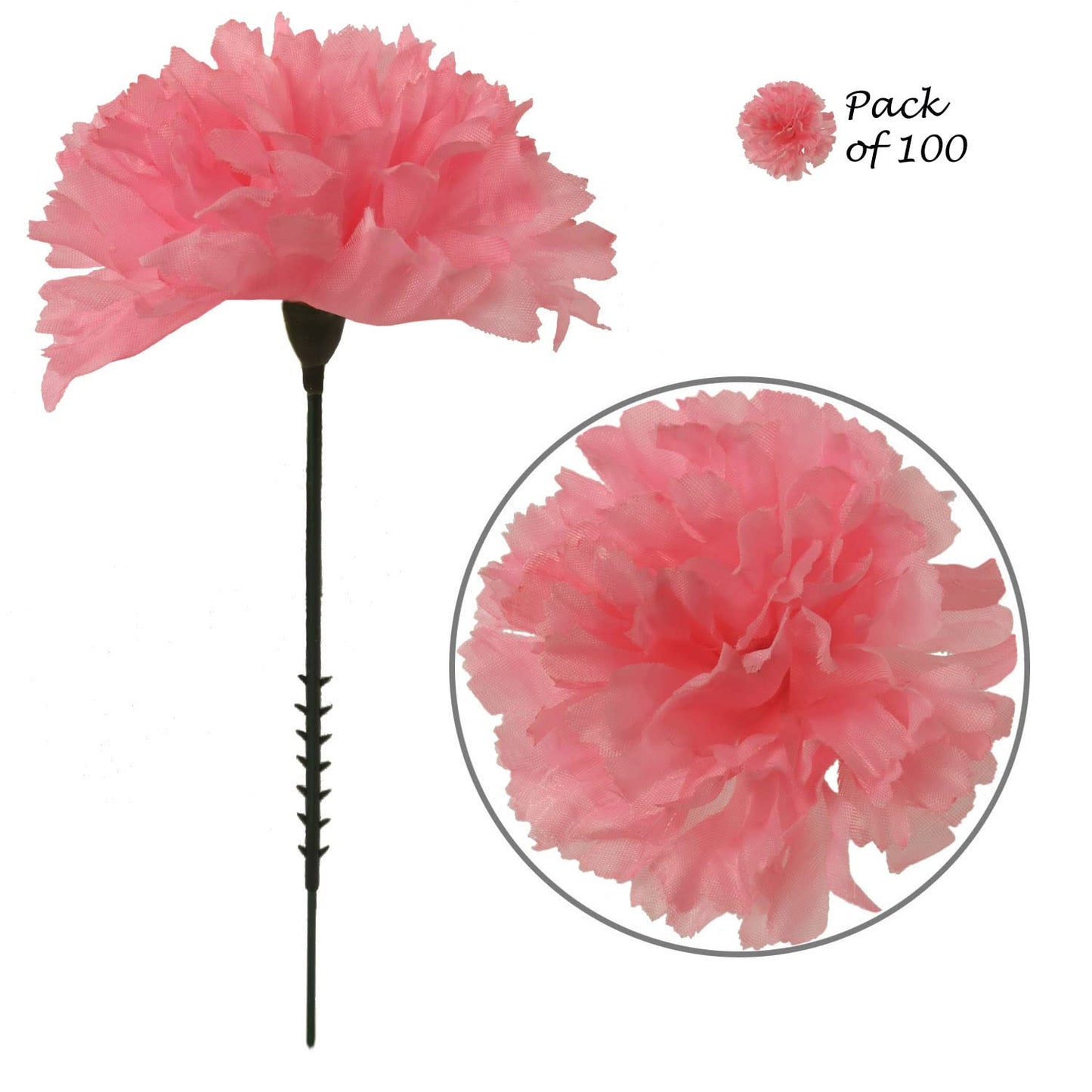 Pink Carnation 3.5"Diam 5"Pick - Vibrant Artificial Carnations for DIY Wedding Bouquets, Centerpieces, Party Decor & Home Arrangements