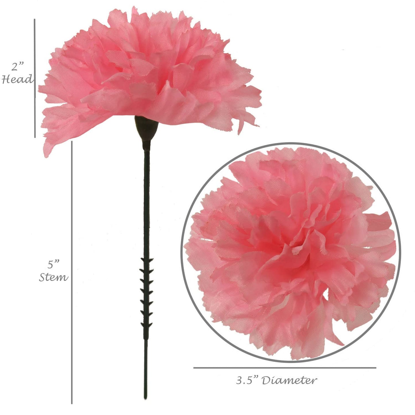 Pink Carnation 3.5"Diam 5"Pick - Vibrant Artificial Carnations for DIY Wedding Bouquets, Centerpieces, Party Decor & Home Arrangements