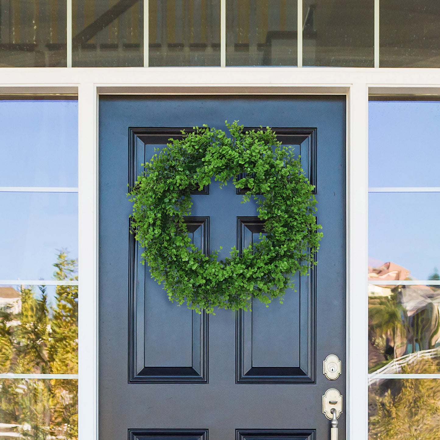 Elegant 24" Artificial Boxwood Wreath - Lush Greenery for Home Decor, Perfect for Front Door and Indoor/Outdoor Use, All-Seasons Decorative Wreath