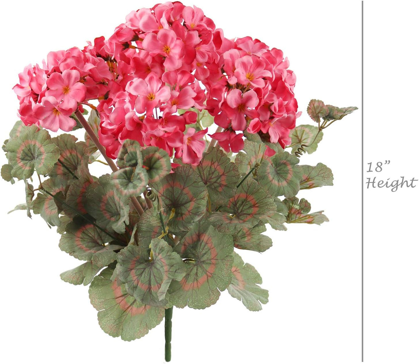 Pink Artificial Geranium Flower Bush | UV Resistant Decorative Silk Artificial Plant Perfect for Outdoors or Indoor Décor, 18 Inch Tall