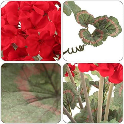 Red Artificial Geranium Flower Bush | UV Resistant Decorative Silk Artificial Plant Perfect for Outdoors or Indoor Décor, 18-Inch Tall
