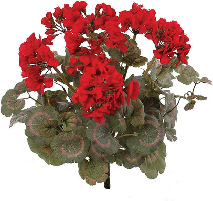 Two Red Artificial Geranium Flower Bush | UV Resistant Decorative Silk Artificial Plant Perfect for Outdoors or Indoor Décor, 18-Inch Tall,