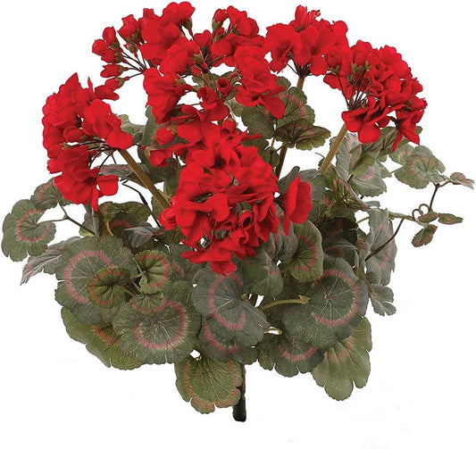 Two Red Artificial Geranium Flower Bush | UV Resistant Decorative Silk Artificial Plant Perfect for Outdoors or Indoor Décor, 18-Inch Tall,