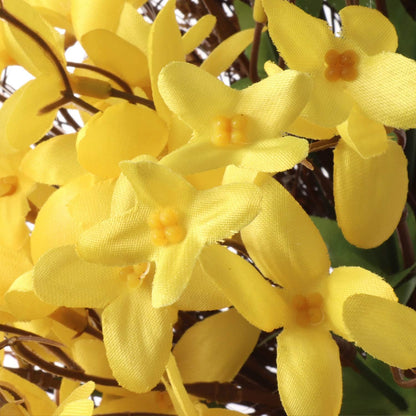 16" Artificial Forsythia Wreath on Grapevine Ring, Lifelike Yellow Flowers, Perfect for Seasonal Decor, Home & Christmas Front Door Display