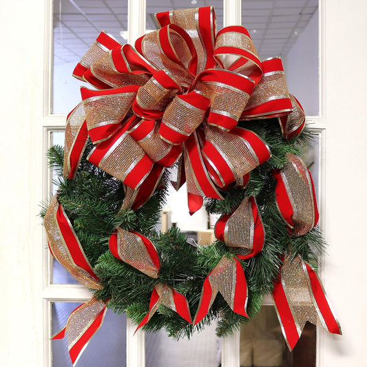 Artificial  Holiday Christmas Wreath Large Red Velvet Gold Bow Front Door -20"