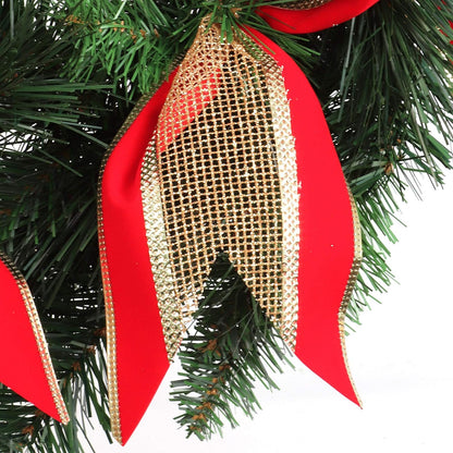 Artificial  Holiday Christmas Wreath Large Red Velvet Gold Bow Front Door -20"