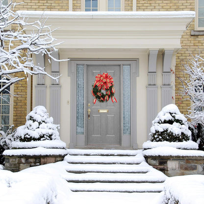 Artificial  Holiday Christmas Wreath Large Red Velvet Gold Bow Front Door -20"