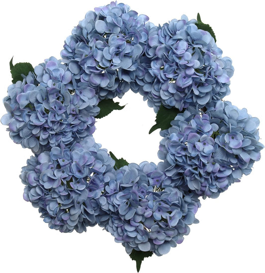 18" Artificial Blue Hydrangea Wreath, Handcrafted & UV Resistant, All-Season Floral Decor, Perfect for Home, Wedding, Events & Christmas Displays