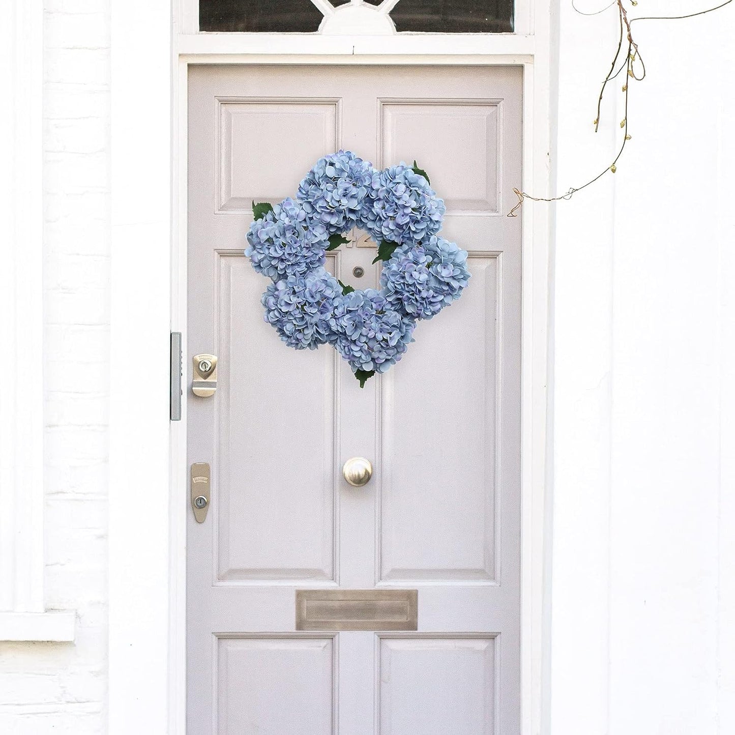 Artificial 18" Blue Hydrangea Wreath - Handcrafted, UV Resistant, All-Season, Indoor/Outdoor Decor, Perfect for Home, Wedding, Event