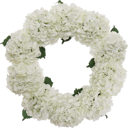 24" Artificial White Hydrangea Wreath, Handcrafted & UV Resistant, All-Season Floral Decor, Perfect for Home, Weddings, Events & Christmas Displays