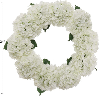 24" Artificial White Hydrangea Wreath, Handcrafted & UV Resistant, All-Season Floral Decor, Perfect for Home, Weddings, Events & Christmas Displays