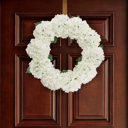 24" Artificial White Hydrangea Wreath, Handcrafted & UV Resistant, All-Season Floral Decor, Perfect for Home, Weddings, Events & Christmas Displays