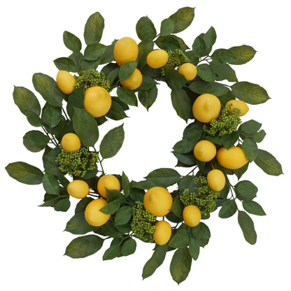 Sun-Kissed 22" Farmhouse Style Artificial Lemon Wreath - Handcrafted Summer Decor Perfect for Front Door or Indoor Use - High Quality, Vibrant and Lifelike