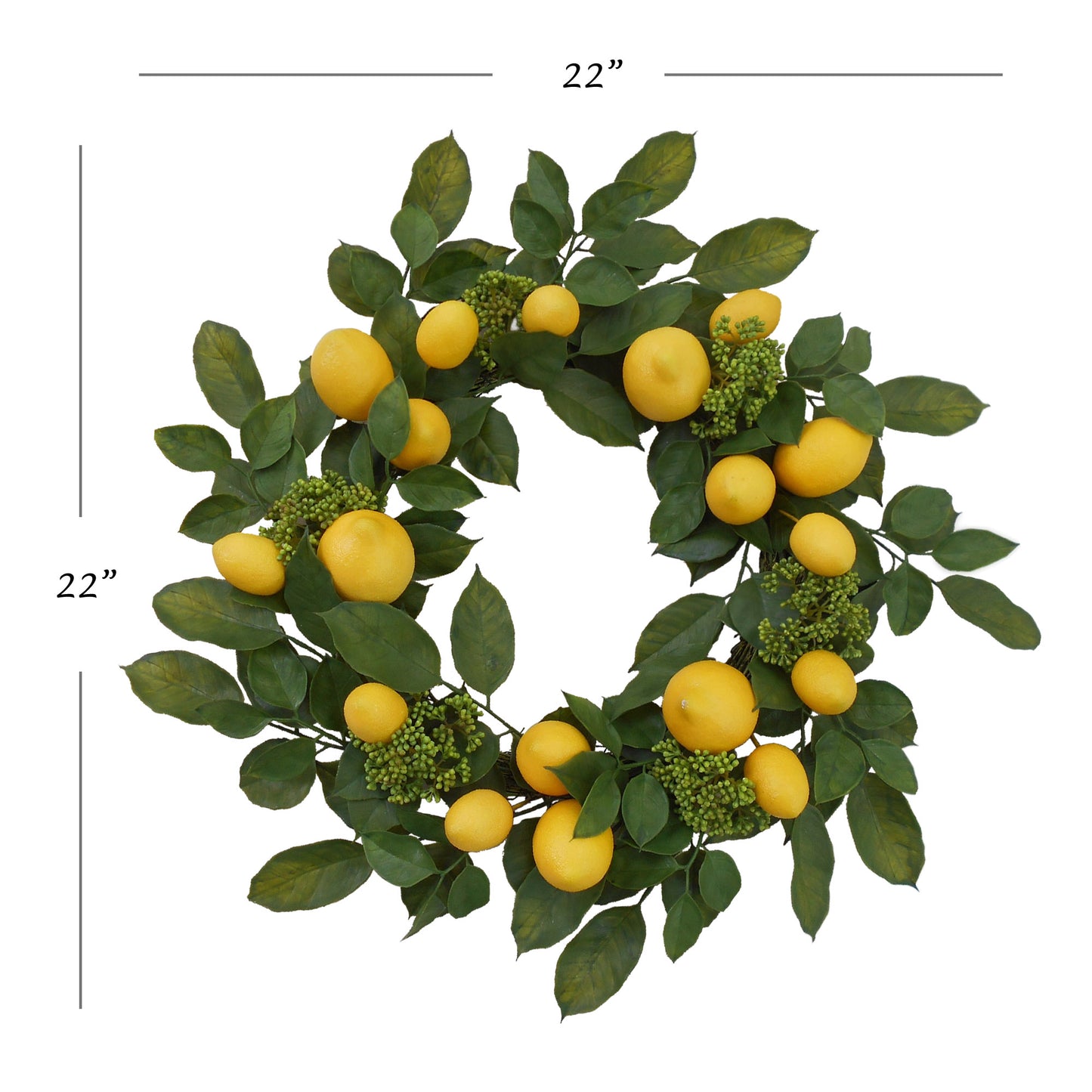 22" Farmhouse Style Artificial Lemon Wreath, Handcrafted Summer & Christmas Decor, High Quality & Lifelike, Perfect for Front Door or Indoor Use