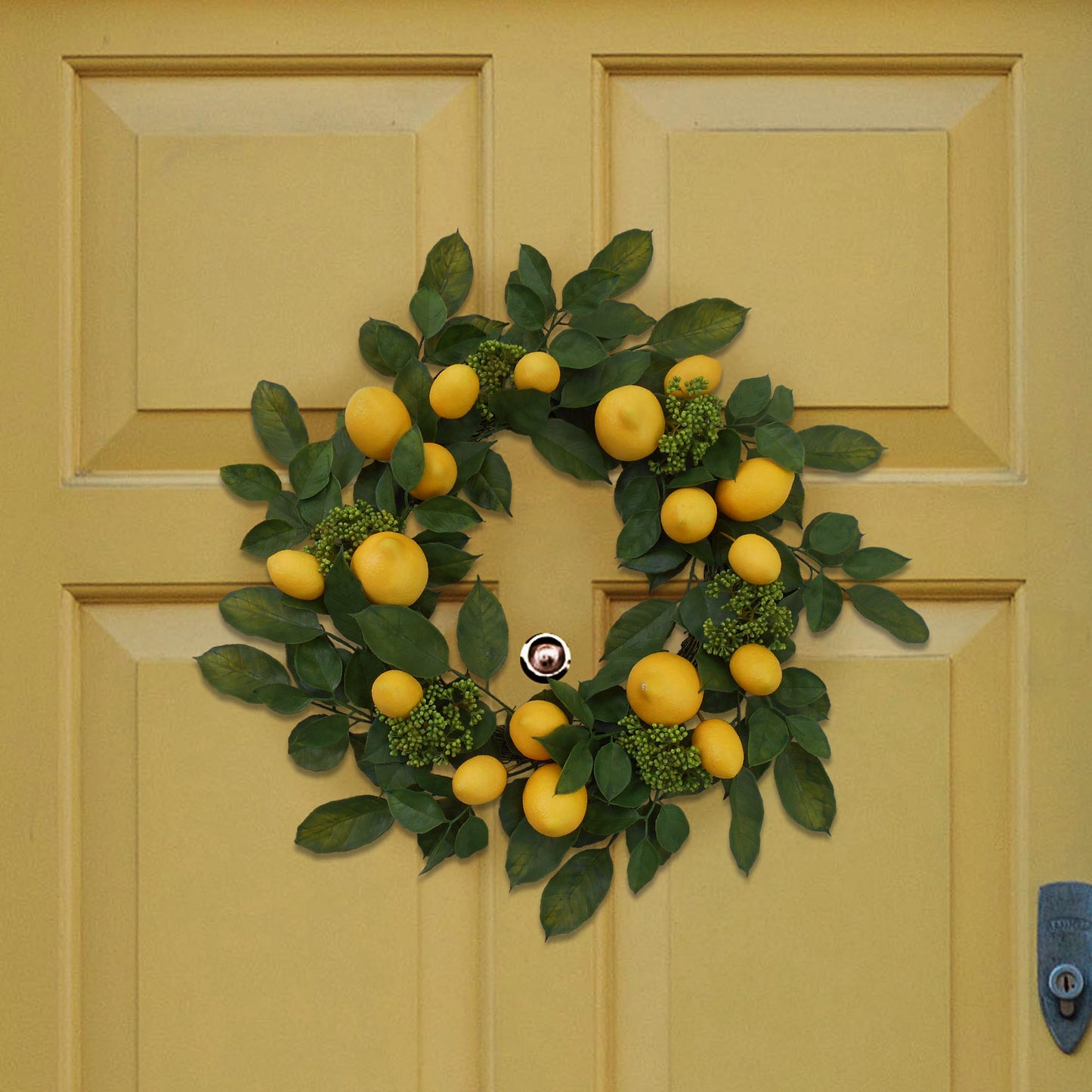 22" Farmhouse Style Artificial Lemon Wreath, Handcrafted Summer & Christmas Decor, High Quality & Lifelike, Perfect for Front Door or Indoor Use