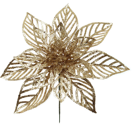 8.5" Gold Glitter Poinsettia Flower, Christmas Holiday Decoration, Ideal for Holiday Decor, Xmas Floral Arrangements, Home Decoration