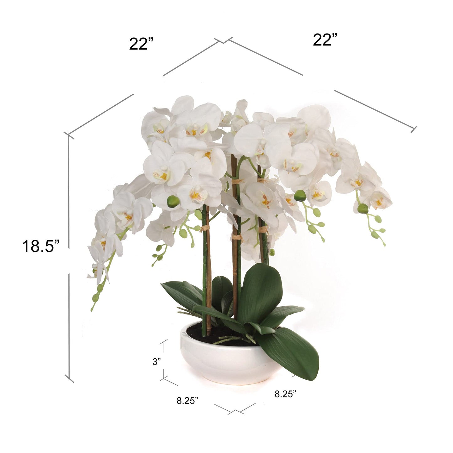 19"x13" Pristine White Phalaenopsis in 9" Designer Bowl - Premium Faux Orchid for Elegant Home & Event Displays - Lifelike Floral Centerpiece for Wedding, Parties & Luxurious Home Decor