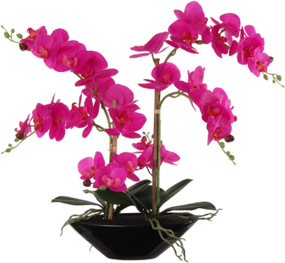 Phalaenopsis Orchid 20" with 6 Buds in Black Vase - Lifelike Silk Flower Arrangement for Elegant Home & Office Decor - Realistic Orchid Design
