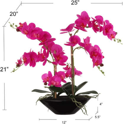 Phalaenopsis Orchid 20" with 6 Buds in Black Vase - Lifelike Silk Flower Arrangement for Elegant Home & Office Decor - Realistic Orchid Design