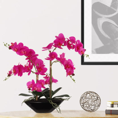 Phalaenopsis Orchid 20" with 6 Buds in Black Vase - Lifelike Silk Flower Arrangement for Elegant Home & Office Decor - Realistic Orchid Design