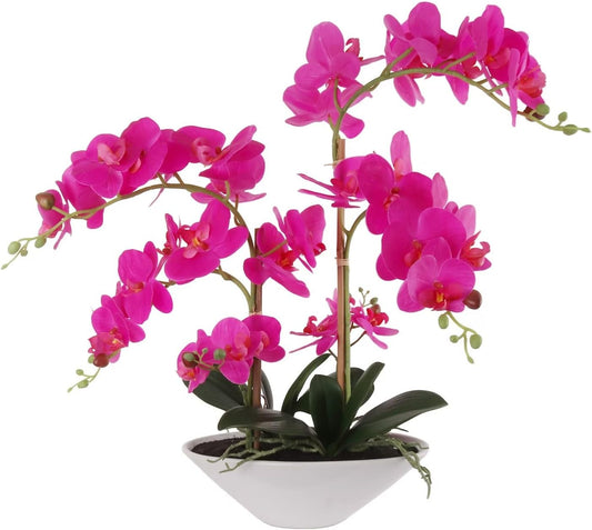 Phalaenopsis Orchid 20 with 5 Buds in White Vase - Lifelike Silk Flower Decor for Elegant Home & Office - Realistic Design for Interior Decoration & Special Occasions - Adds Beauty to Any Space"