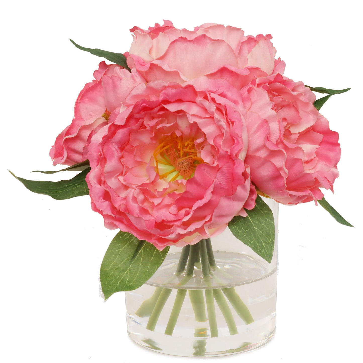 Lush Pink Peony Arrangement with 7 Fronds in Sophisticated Glass Vase - Ideal Home Decor, Table Centerpiece, or Office Enhancer