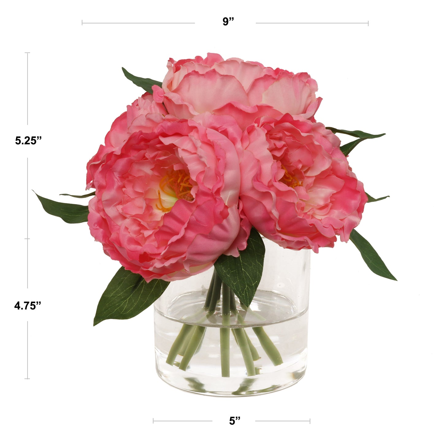 Lush Pink Peony Arrangement with 7 Fronds in Sophisticated Glass Vase - Ideal Home Decor, Table Centerpiece, or Office Enhancer