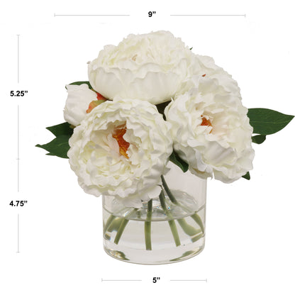 Exquisite White Peony Arrangement with 7 Lush Fronds in Elegant Glass Vase - Perfect Home Decor Accent