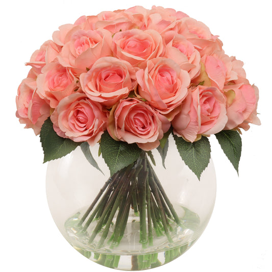 Stunning Pink Rose Arrangement - 36-Head Artificial Flowers in Elegant Glass Vase - Perfect for Home Decor, Centerpieces, and Gifts