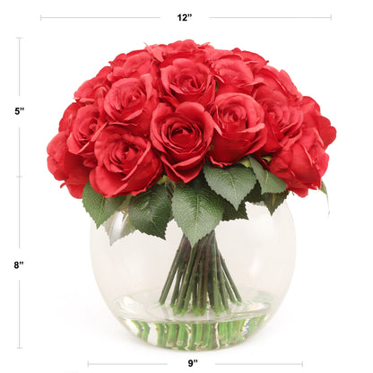 Charming Red Rose Bouquet - 36-Head Artificial Flowers in Luxurious Glass Vase - Ideal for Romantic Decor, Wedding Centerpieces, and Gift Giving