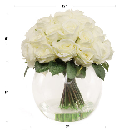 Elegant 36-Head White Rose Bouquet in Handcrafted Glass Vase - Perfect for Weddings, Home Decor, or Gifts