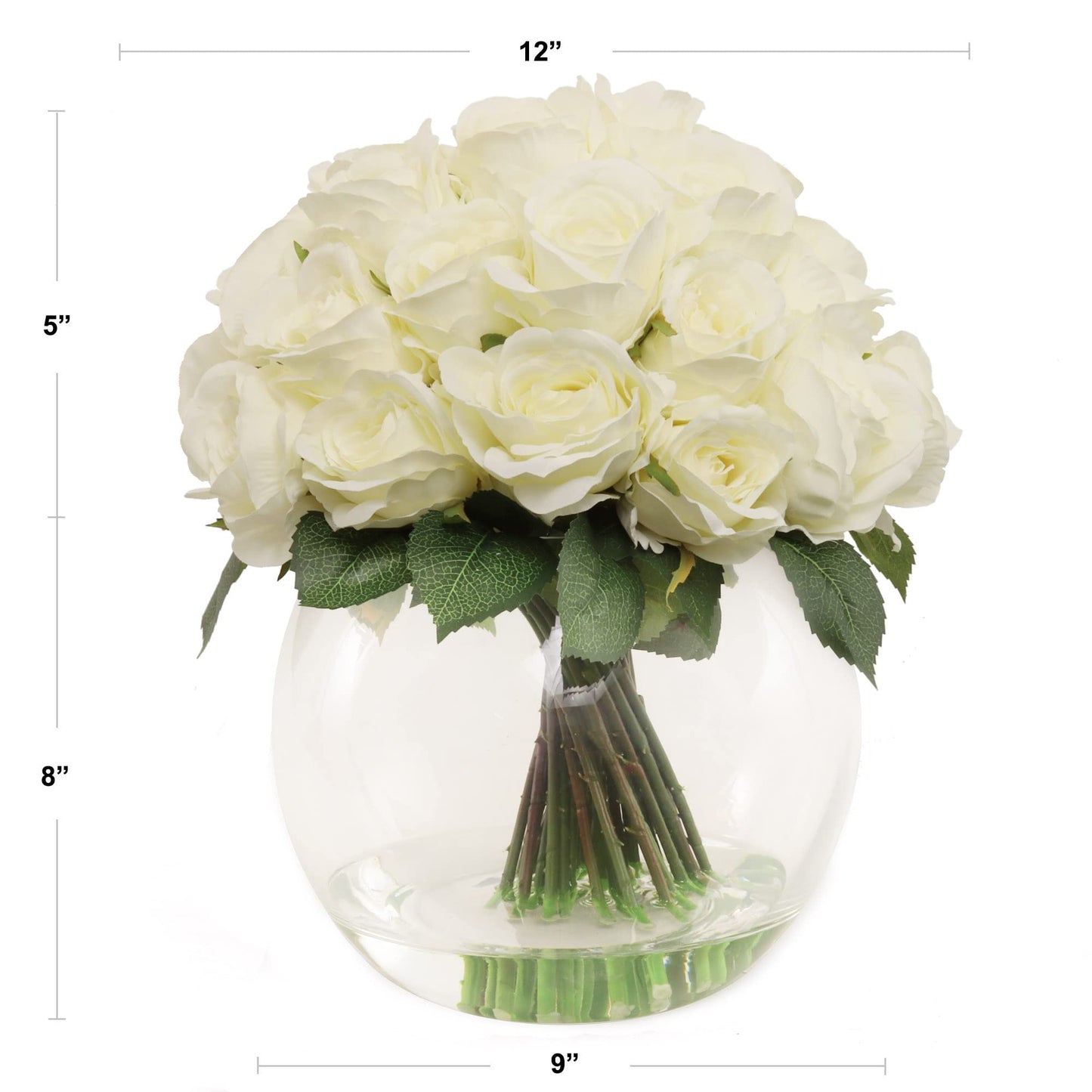 36 Premium White Artificial Rose Heads in Glass Vase - Realistic Blooms for Wedding Bouquets, Elegant Centerpieces, and Home Decor Celebrations