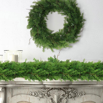 6' Juniper Garland | Lifelike Greenery & Real Touch Green Berries | Brown Twigs Included | Indoor/Outdoor Use | Holiday Xmas Accents | Christmas Garland | Home & Office Decor