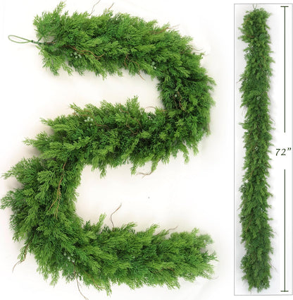 6' Juniper Garland | Lifelike Greenery & Real Touch Green Berries | Brown Twigs Included | Indoor/Outdoor Use | Holiday Xmas Accents | Christmas Garland | Home & Office Decor